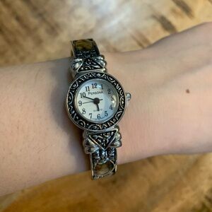 NEW PERSONA LADIES SILVER STONE CABOCHONS STONES MOTHER OF PEARL FACE WATCH